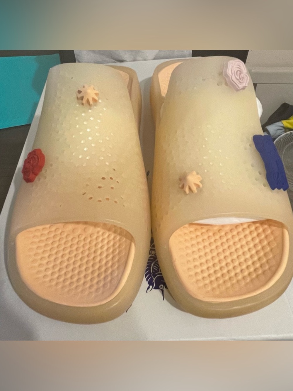 Burberry Beige Jelly Slide Sandals with Peach Footbed